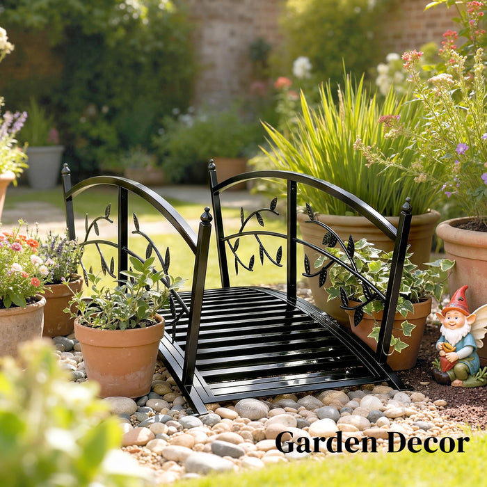 Outsunny 1.2M Metal Garden Bridge with Safety Railings, Outdoor Pond Bridge, Arch Decorative Footbridge for Creek Stream
