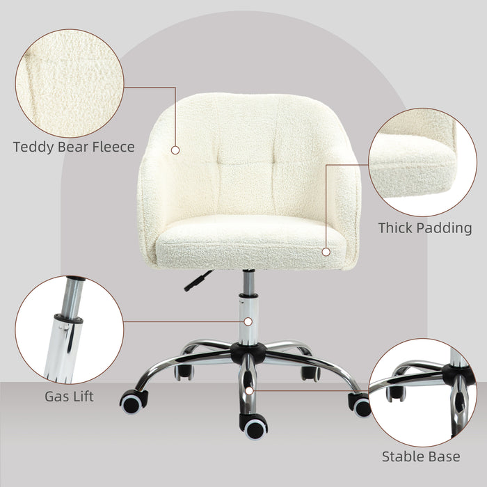 HOMCOM Computer Desk Chair, Fluffy Fabric Swivel Office Chair, Makeup Vanity Chair with Height Adjustable, Wheels, for Home Study Bedroom, Cream White | Aosom UK