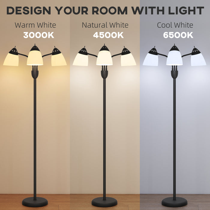 HOMCOM Arc Tree Floor Lamp with 3 Adjustable Rotating Lights and 3000K/4500K/6500K Colour Temperatures, Industrial Standing Lamp with Steel Frame for Bedroom Living Room, 155cm, Black