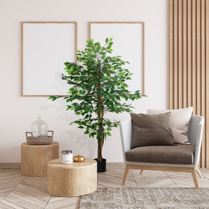 HOMCOM 150cm Artificial Tree, Indoor Outdoor Fake Ficus with Pot for Home Office Living Room Decor
