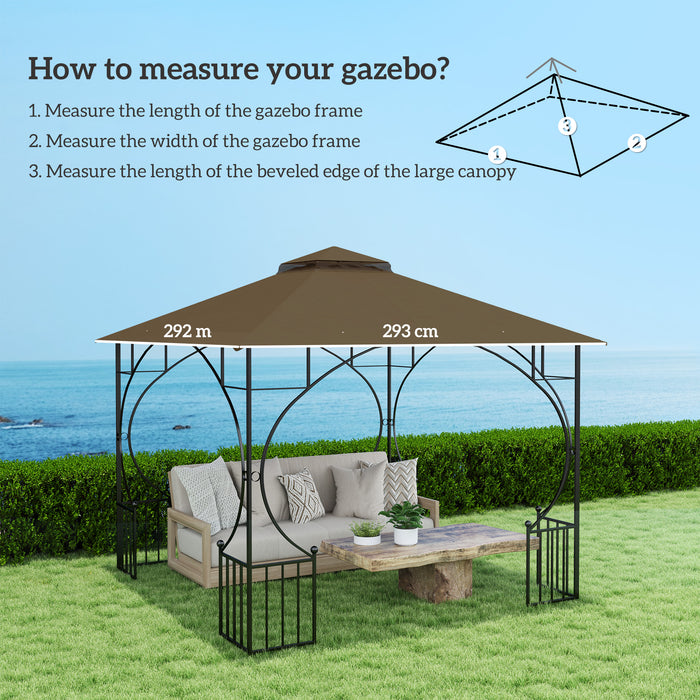 Outsunny 3x3(m) Replacement Gazebo Canopy, Double Tier Roof Top for Garden, Patio, Outdoor, Khaki (TOP ONLY)