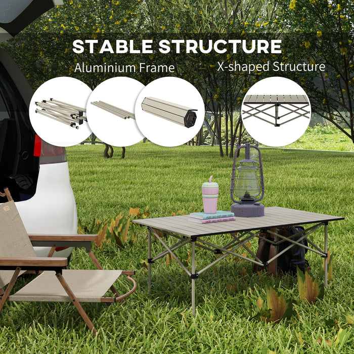 Lightweight Aluminium Folding Camping Table - Roll-Up Top Picnic Desk with Carry Bag - Ideal for Campers, Hikers, Outdoor Cooking & Anglers