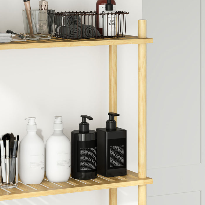 HOMCOM Bamboo Over Toilet Storage Unit with 3 Slatted Shelves, 3-Tier Freestanding Bathroom Shelf, Bathroom Space Saver, Natural Wood Finish