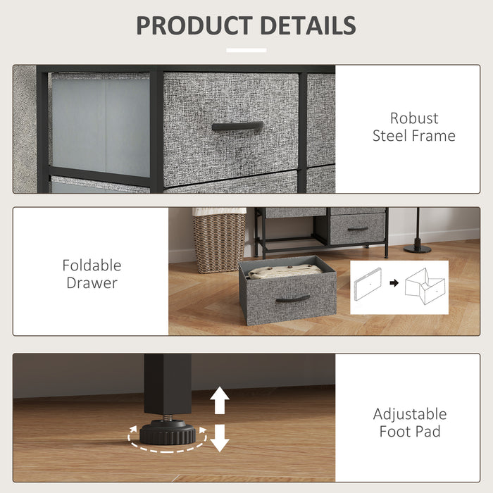 HOMCOM Fabric Chest of Drawers, Industrial Storage Bedroom Dresser with 8 Fabric Drawers, Steel Frame and Wooden Top for Nursery, Living Room, Hallway, Black