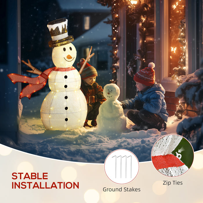 Outsunny 3FT Lighted Christmas Snowman, Waterproof Light up Yard Xmas Decor with 78 Warm-White LED Lights for Indoor Outdoor Garden, White