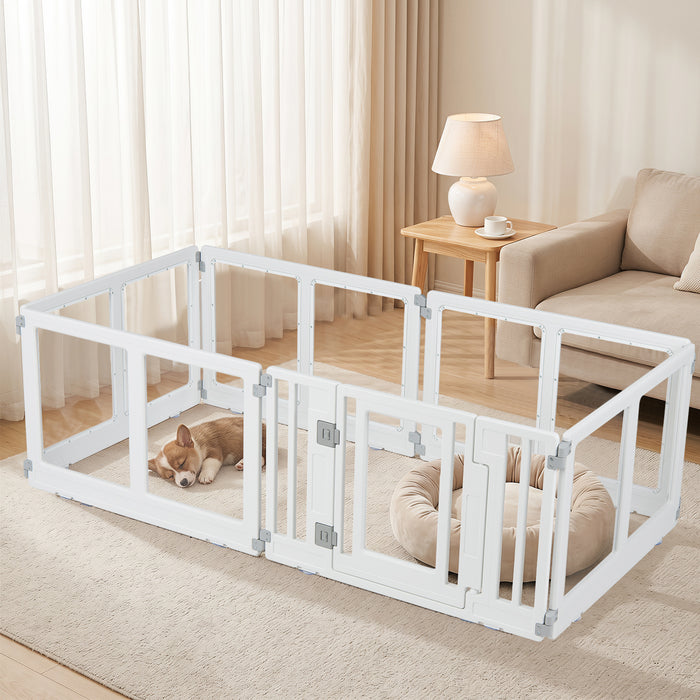 Indoor Outdoor Transparent Puppy Play Pen Pet Fence for Small to Medium Dogs-