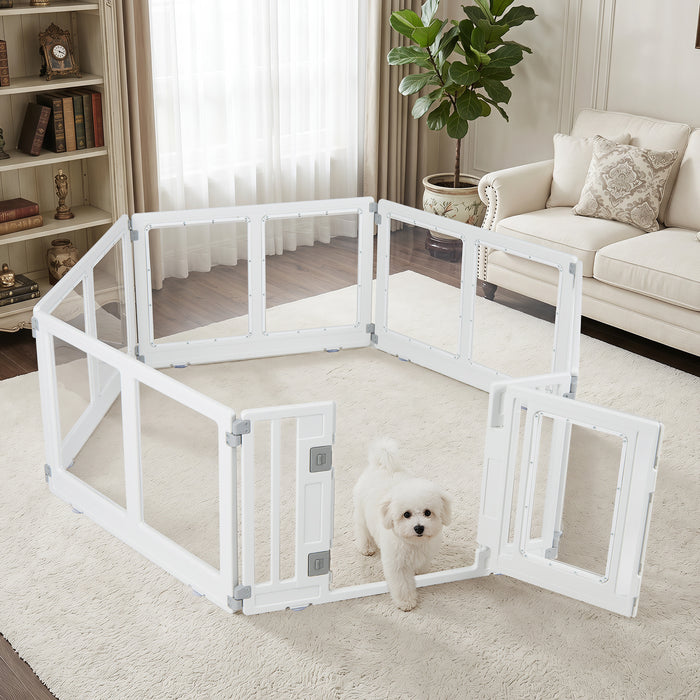 Indoor Outdoor Transparent Puppy Play Pen Pet Fence for Small to Medium Dogs-