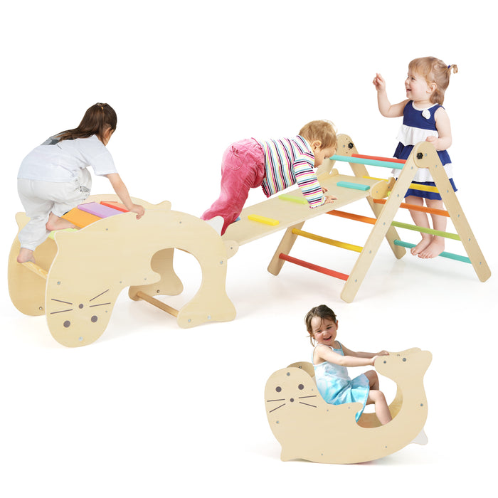 Foldable Indoor Wooden Climbing Toys - 7-in-1 Activity Center for Toddlers - Encourages Physical Activity and Imaginative Play