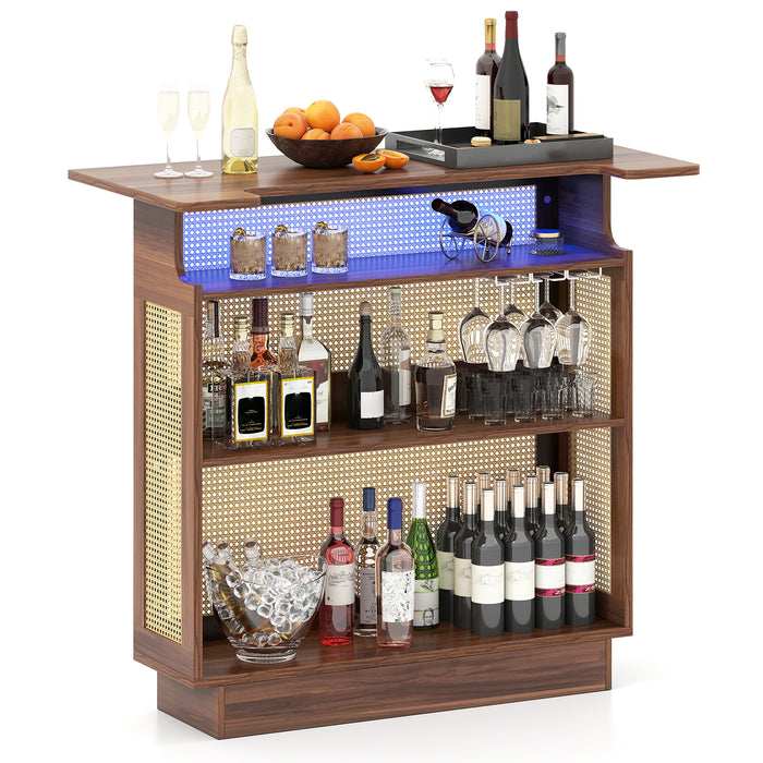Industrial Home Bar Unit with RGB LED Light and App Control for Kitchen Living Room-Brown