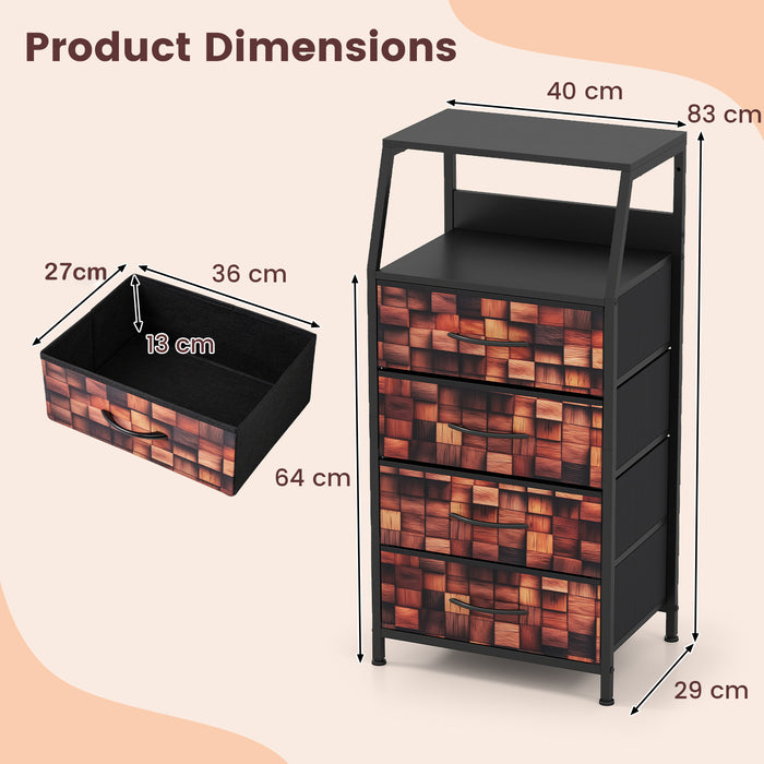 Industrial Nightstand Tall Dresser with 4 Fabric Drawers-