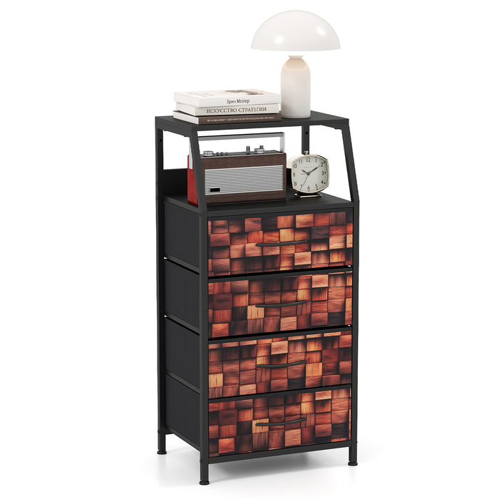 Industrial Nightstand Tall Dresser with 4 Fabric Drawers-