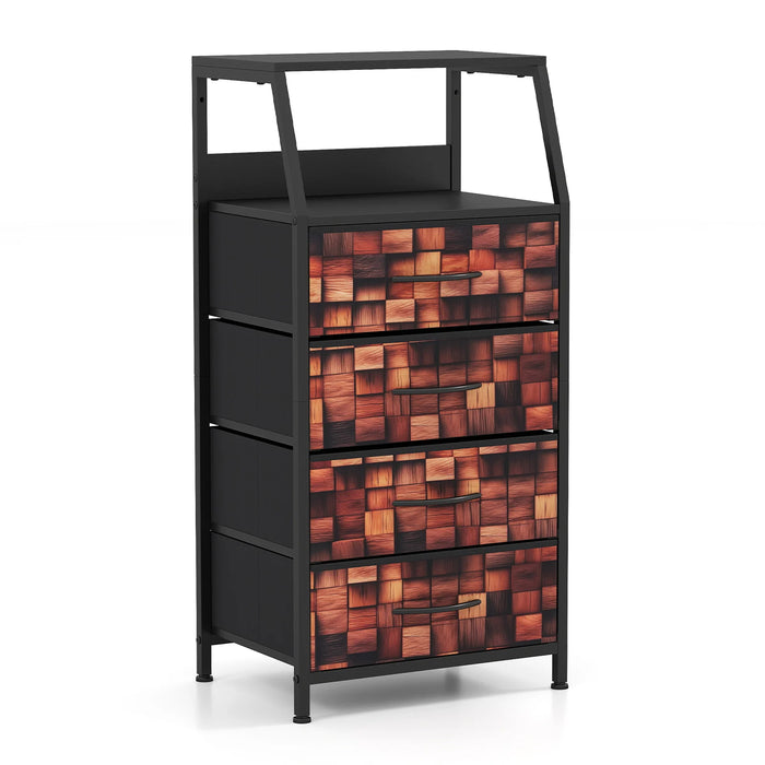 Industrial Nightstand Tall Dresser with 4 Fabric Drawers-
