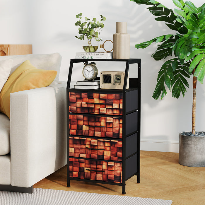Industrial Nightstand Tall Dresser with 4 Fabric Drawers-