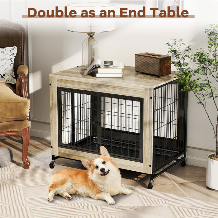 Industrial Dog Kennel with Flip-up Top and 3 Lockable Doors-Rustic Brown