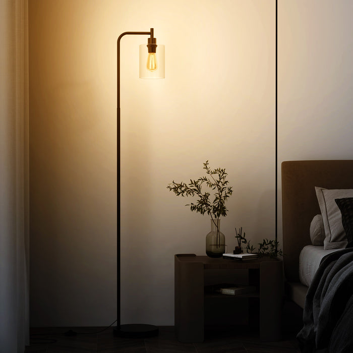 Industrial Floor Lamp with Hanging Glass Lampshade and Foot Switch-