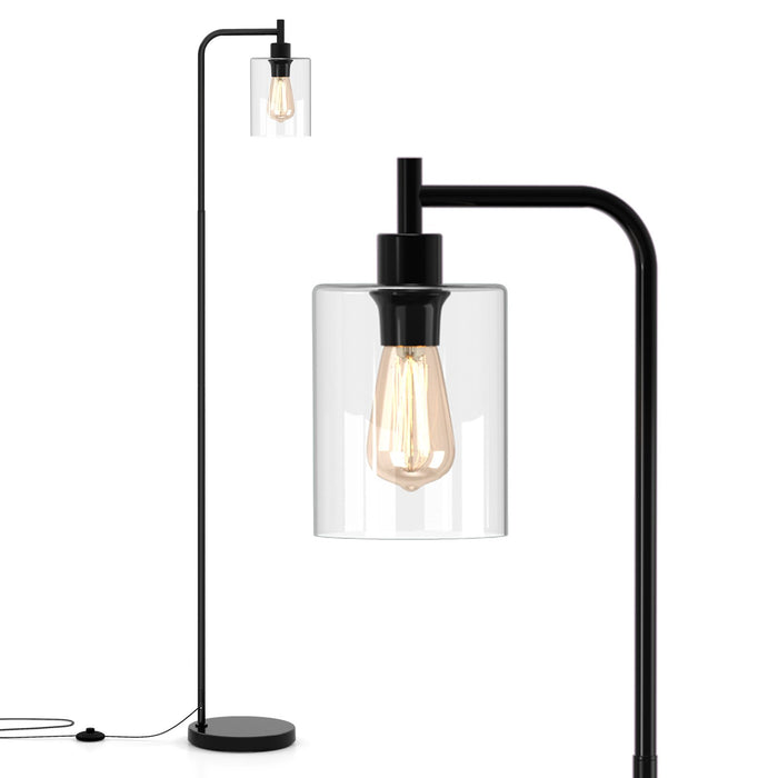 Industrial Floor Lamp with Hanging Glass Lampshade and Foot Switch-