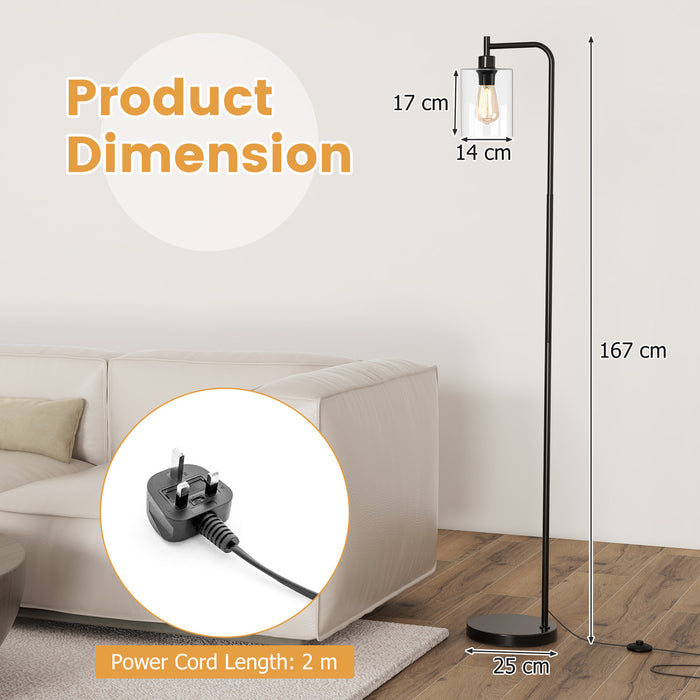 Industrial Floor Lamp with Hanging Glass Lampshade and Foot Switch-