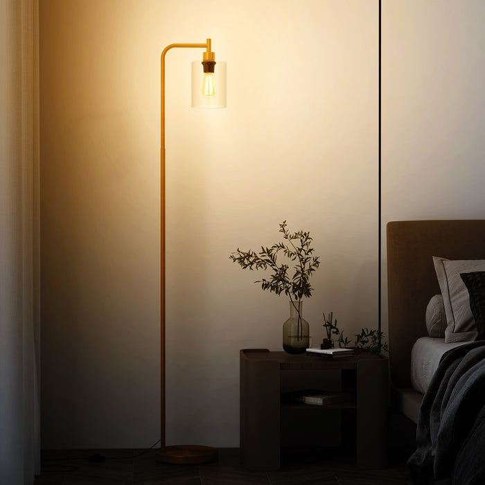Industrial Floor Lamp with Hanging Glass Lampshade and Foot Switch-
