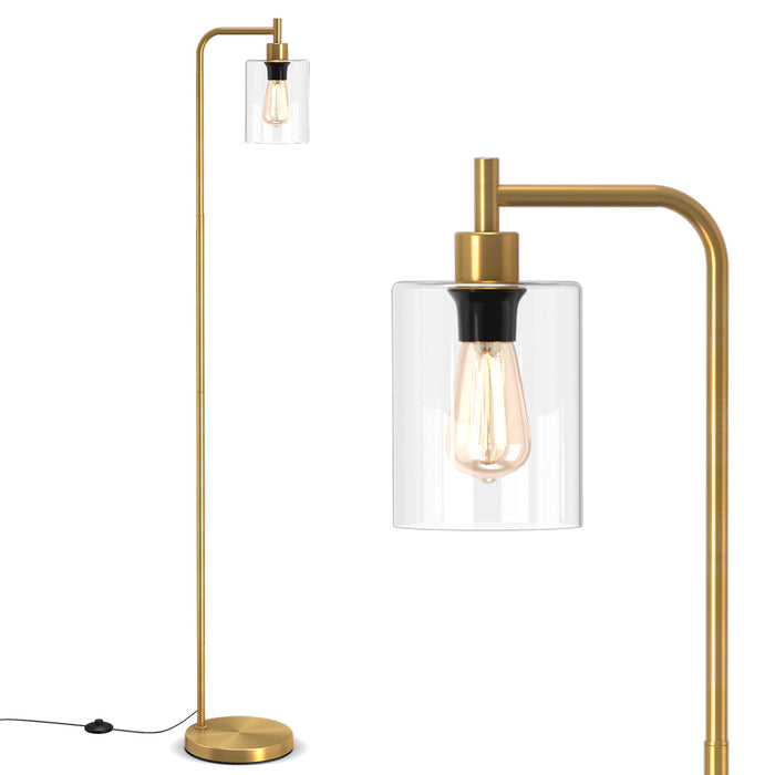 Industrial Floor Lamp with Hanging Glass Lampshade and Foot Switch-
