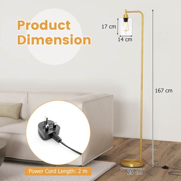Industrial Floor Lamp with Hanging Glass Lampshade and Foot Switch-