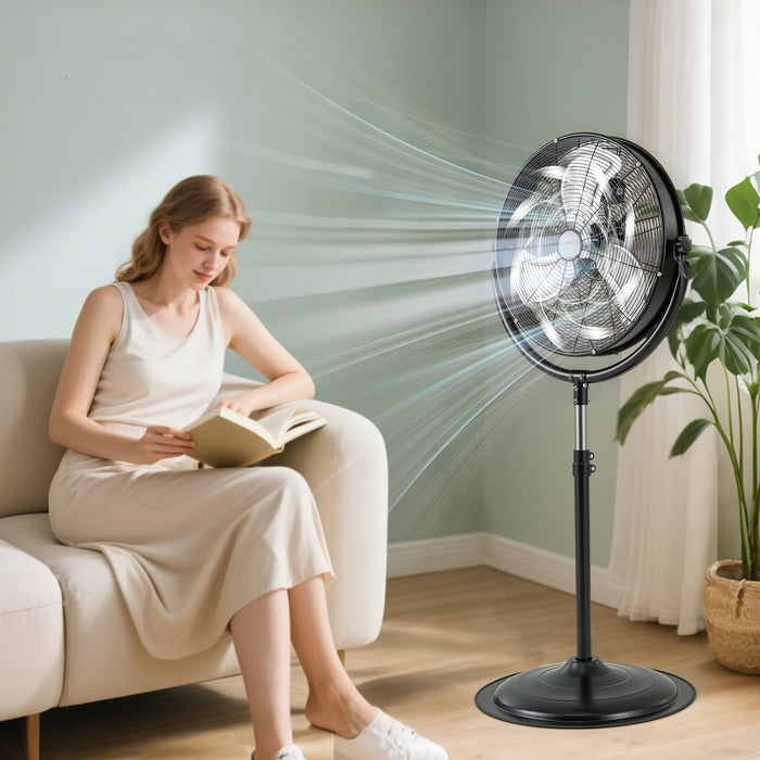 Industrial Oscillating Standing Fan with 3 Speeds 360° Tilt and Adjustable Height-