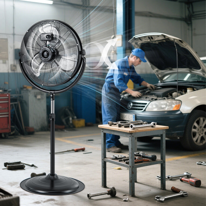 Industrial Oscillating Standing Fan with 3 Speeds 360° Tilt and Adjustable Height-