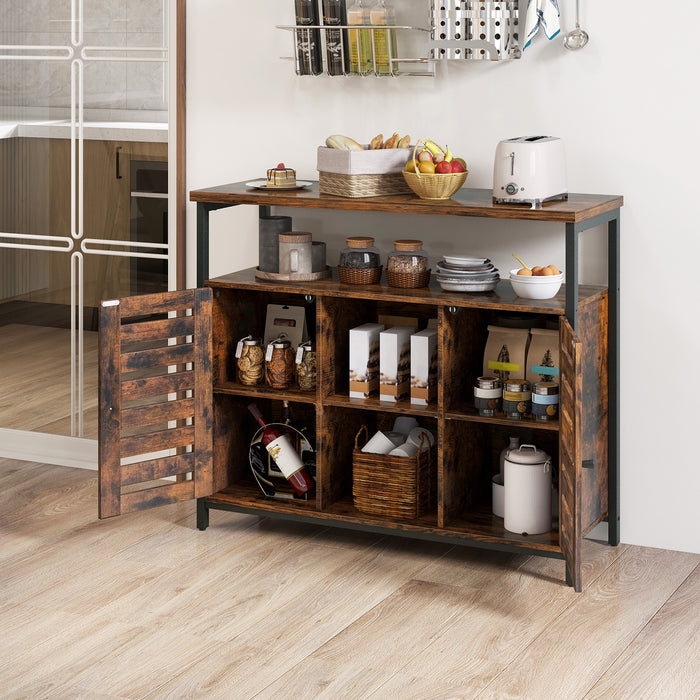 Sideboard Storage Cabinet with Slatted Door and 3 Adjustable Shelves-