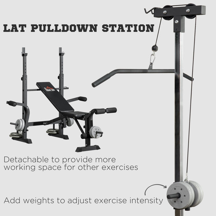 HOMCOM Adjustable Weight Bench with Pulley System, Incline Bench Press Set with Squat Rack, Leg Developer, Butterfly and Weight Storage, for Home Gym Full Body Workout
