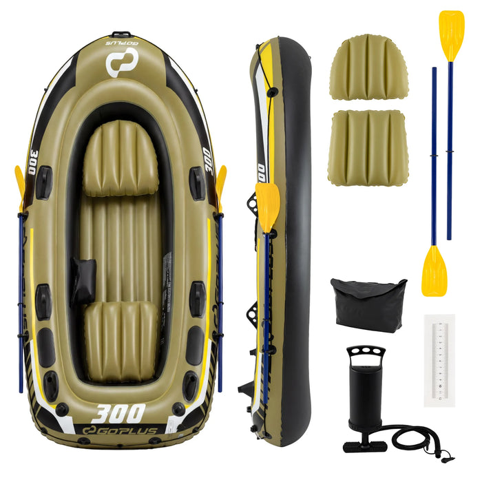 Inflatable 3-Person Fishing Raft with Oars and Pump and Rod Holders for Lake-
