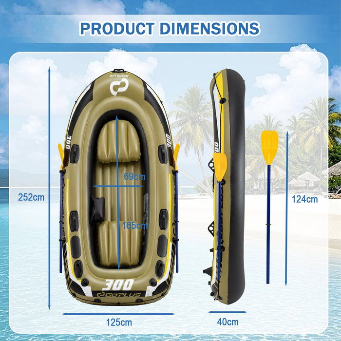 Inflatable 3-Person Fishing Raft with Oars and Pump and Rod Holders for Lake-