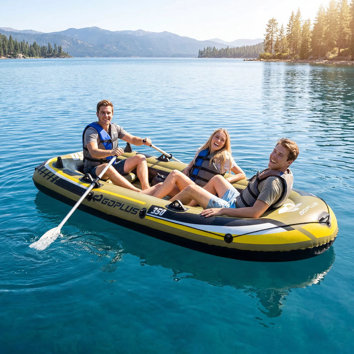 Inflatable 4-Person Fishing Raft with Oars and Pump and Rod Holders for Lake-