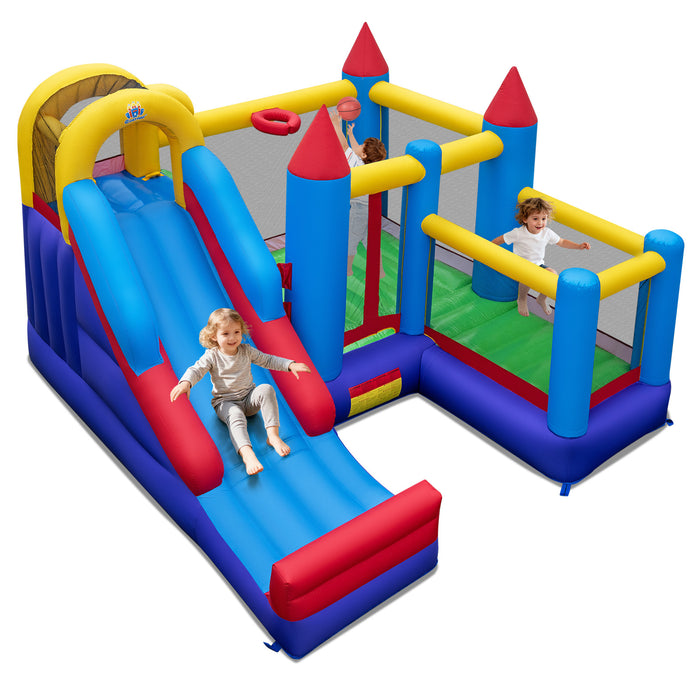 Inflatable Bounce Castle with Climbing Wall and Long Slide Without Blower