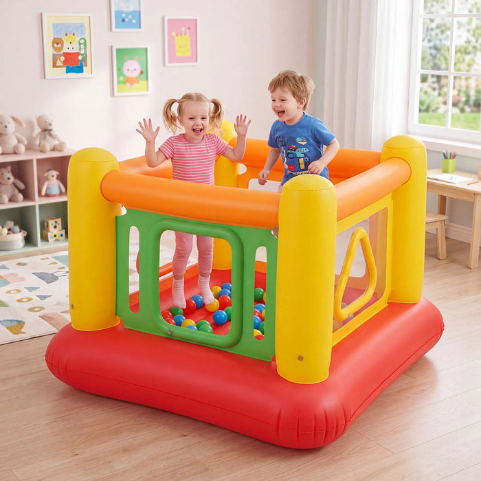 Inflatable Bounce House for Kids with Transparent Side Walls and Square/Triangle Openings-