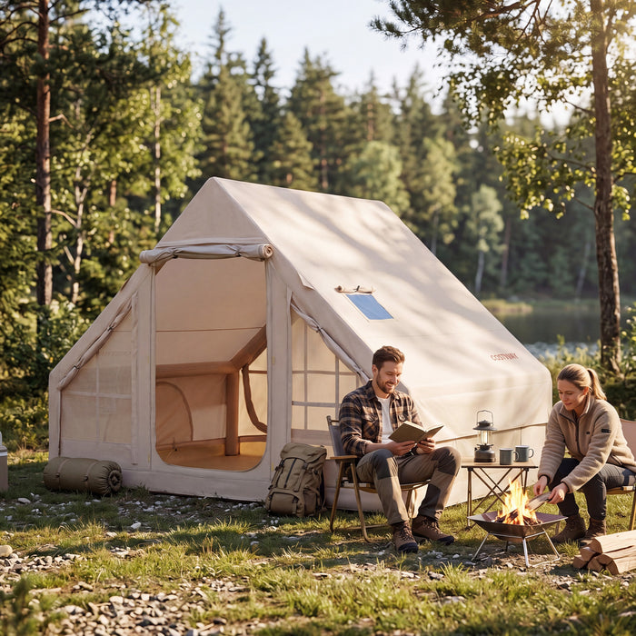 Inflatable Camping Tent with Stove Jack 4 Season Blow Up Tent with Pump-