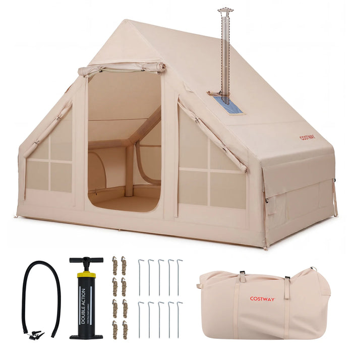 Inflatable Camping Tent with Stove Jack 4 Season Blow Up Tent with Pump-