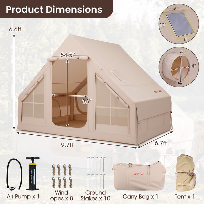 Inflatable Camping Tent with Stove Jack 4 Season Blow Up Tent with Pump-