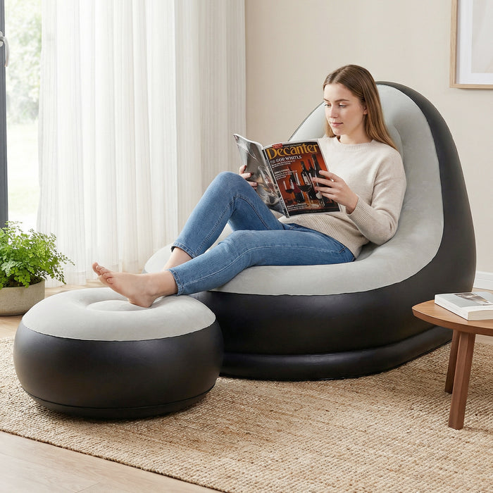 Inflatable Lounge Sofa with Ottoman and Flocked Surface-