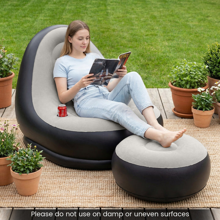 Inflatable Lounge Sofa with Ottoman and Flocked Surface-