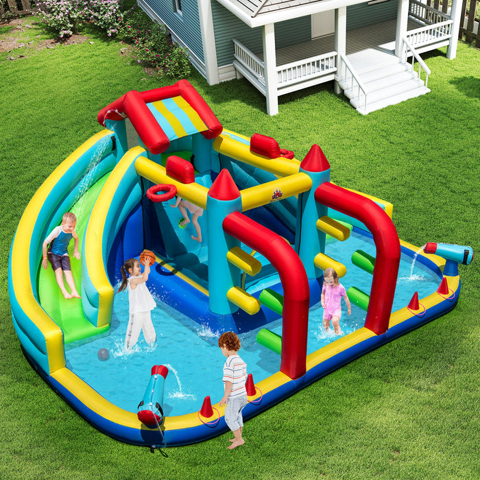 Inflatable Double Water Slide Park with Obstacle Course