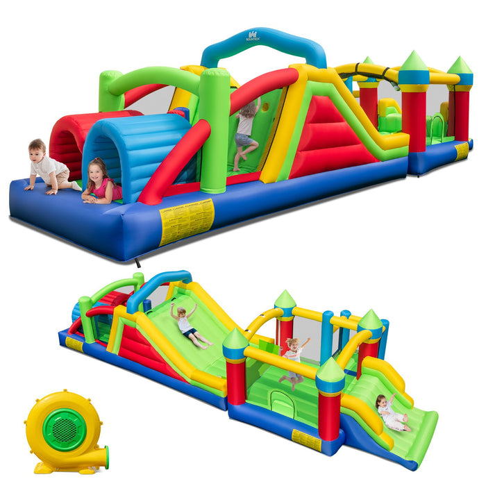 Inflatable Obstacle Course Bounce House with Dual Slides and 680W Blower