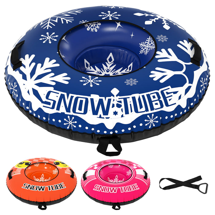 Inflatable Snow Tube Heavy-duty Snow Sledding Tube with Detachable Tow Strap-