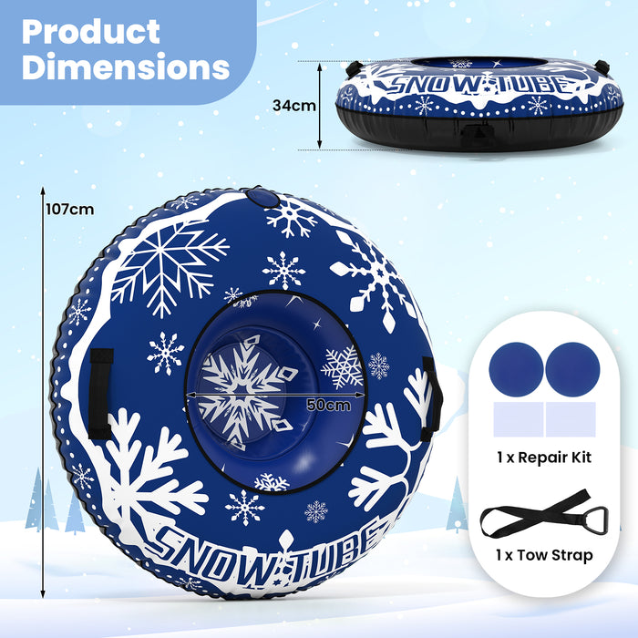 Inflatable Snow Tube Heavy-duty Snow Sledding Tube with Detachable Tow Strap-