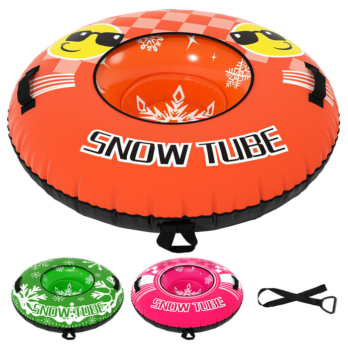 Inflatable Snow Tube Heavy-duty Snow Sledding Tube with Detachable Tow Strap-