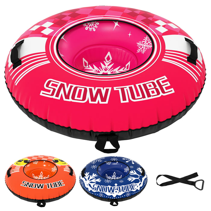 Inflatable Snow Tube Heavy-duty Snow Sledding Tube with Detachable Tow Strap-