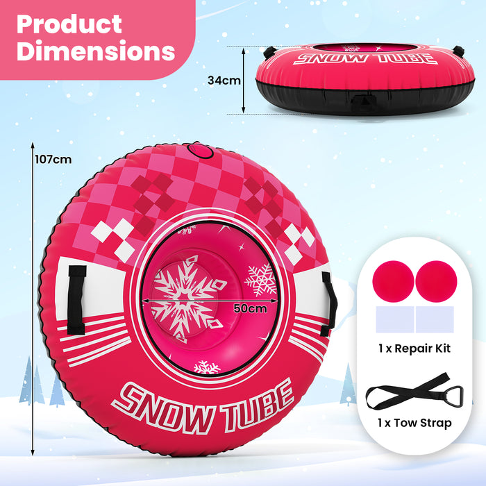 Inflatable Snow Tube Heavy-duty Snow Sledding Tube with Detachable Tow Strap-