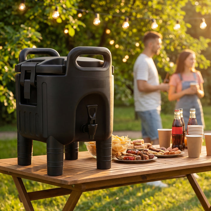 Insulated Beverage Dispenser with Handles and Two-Stage Faucet-