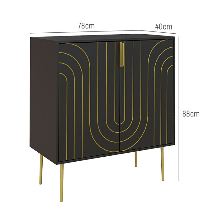 Art Deco-Inspired Sideboard with Adjustable Shelving - Sleek Black Finish with Gold Tone Accents - Elegant Storage Solution for Contemporary Homes