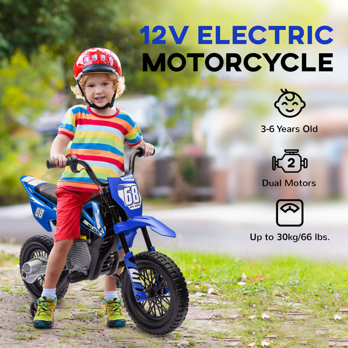 AIYAPLAY 12V Kids Electric Motorbike, Kids Electric Ride on Motorcycle w/ Twist Grip Throttle, Training Wheels - Blue | Aosom UK