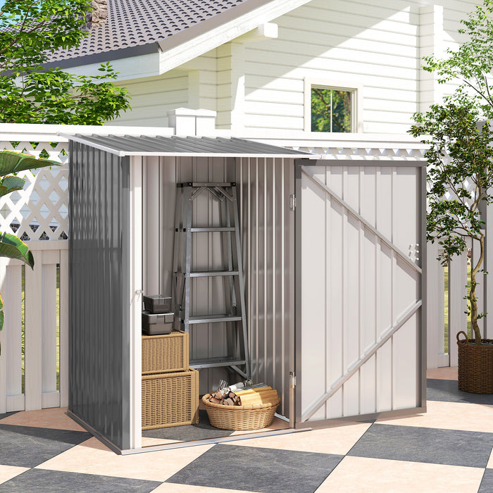 Outsunny 3.3 x 3.4ft Lean To Steel Garden Shed, with Locking Door - Grey
