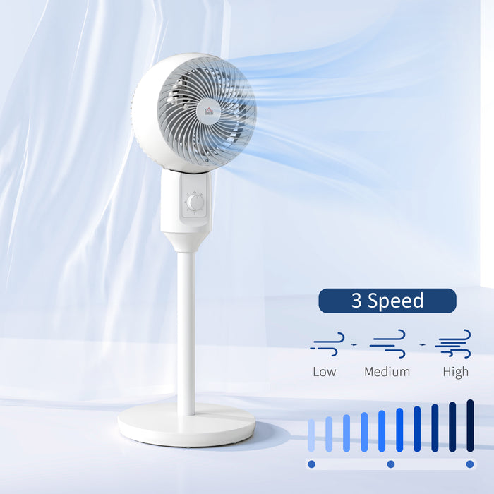 HOMCOM 9'' Air Circulator Fan 3 Speed, 70° Oscillation 90° Vertical Tilt, Carry Handle, Pedestal Fan, Pedestal Fan for Living Room, Bedroom, Office, White
